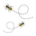 Bee character. Cute flying bees with dotted route. Vector cartoon insect Royalty Free Stock Photo